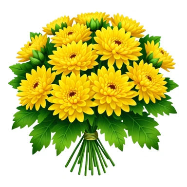 big bouquet Bright Yellow Chrysanthemum, luxuriant, leaf, bud sticker