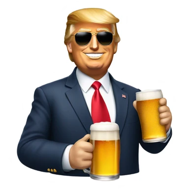donald trump wearing a sunglasses and holding beer sticker