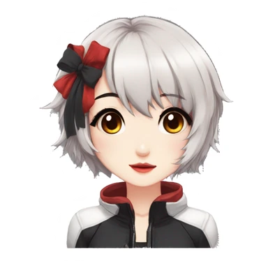 Gorgeous anime style lady with blushing face aesthetic and pretty edgy black red punk hair with hair garment trending style sticker