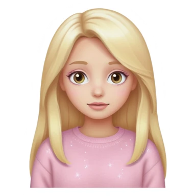 “Emoji girl, pastel pink blush, sparkly wide eyes,  oversized pastel sweater long blonde hair.” sticker