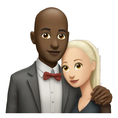 Black man bald / white woman brunette / kissing sticker