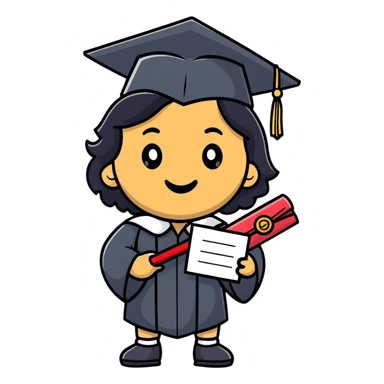 happy olive-skinned graduate with long wavy black hair wearing graduation cap and holding diploma sticker