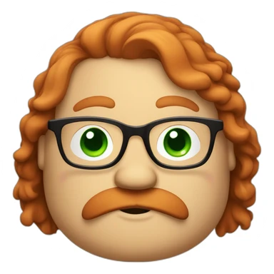 A red-haired fat guy with green eyes and withglasses and a beard sticker