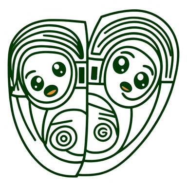 Maya hieroglyphic facial expressions: happy, sad, surprised. Only dark green lines on white background, strict minimalist geometric style sticker