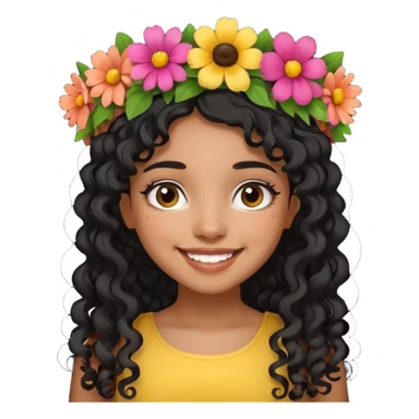 Latina girl with long curly black hair, smiling sticker