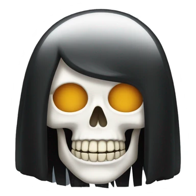 white skull with a long  black wig sticker