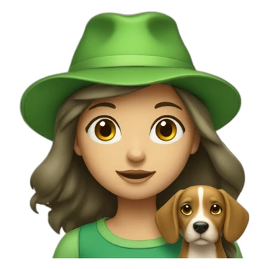 A girl with a dog in a green hat sticker