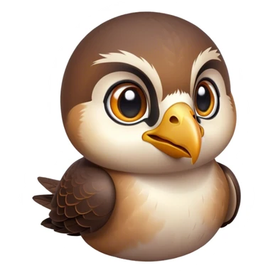 Cinematic Cute Falcon Portrait Emoji, Head tilted playfully and inquisitively, featuring a sleek, agile form with a delicately curved beak and round, sparkling eyes full of spirited charm, Simplified yet irresistibly adorable features, highly detailed, glowing with a warm, inviting glow, high shine, affectionate and lively, stylized with a touch of whimsical aerial grace, soft glowing outline, capturing the essence of a mischievous yet endearing falcon that seems as if it could dart out of the screen into your heart! sticker