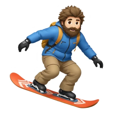 big round super harry guy snowbording down mountain haryyer more hair on his bcak and face sticker