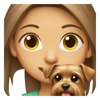 Green eyed girl with brown hair holds Yorkshire Terrier sticker