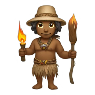 Aborigine in the wood with torch in a hand sticker