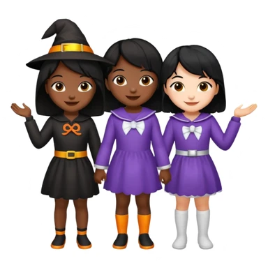 Three best friends, cute Halloween, dark black Asian and white sticker