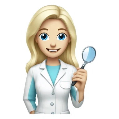 blonde dentist blue eyes holding dental hand mirror sticker