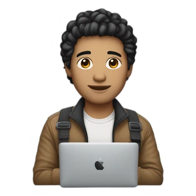 developer with macbook in front, light skin tone and black hair styled sticker