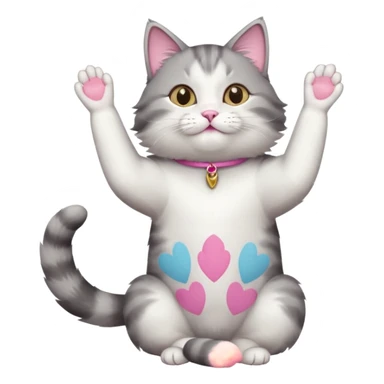 grey and white cat doing a big long stretch reaching up into the air sticker