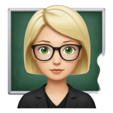 blonde teacher with short hair and green eyes and black glasses sticker