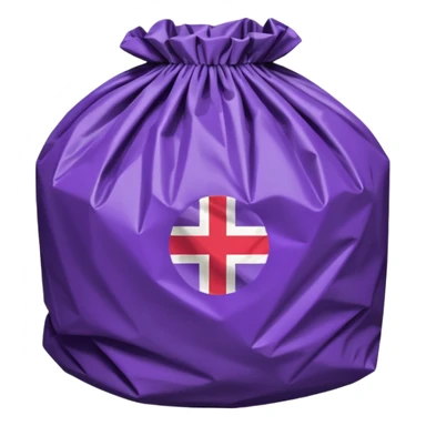 purple trash bag with small Swiss flag, octagonal sticker shape, no text sticker