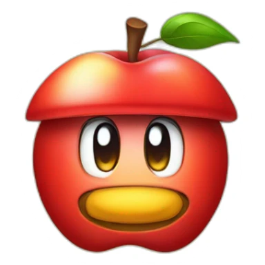 smiling red apple wearing Mario's hat sticker