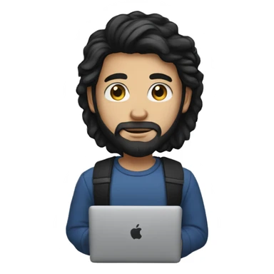 white young man with black beard an long hair and a macbook in her hand sticker