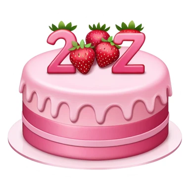 Pink cake with strawberries and the number 27  sticker