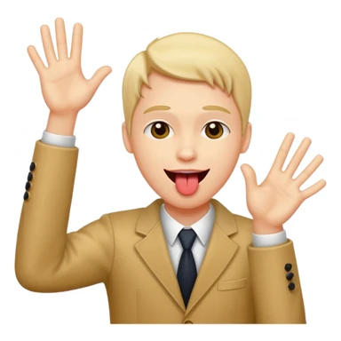 A face with its tongue out doing jazz hands ￼ sticker