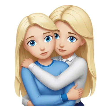 Cinematic realistic blonde with blue eyes hugs another blonde girl from behind sticker