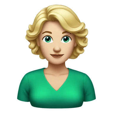 blonde hair 50 year old woman, should length hair, blue eyes, green dress sticker