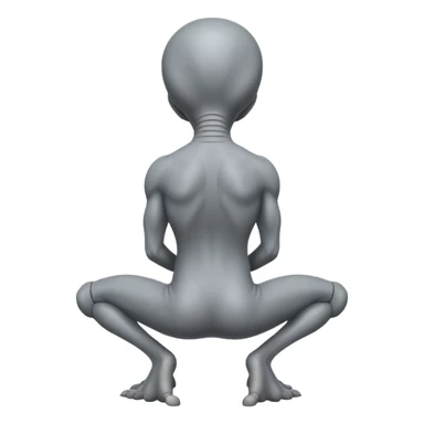 fullbody gray alienon kneeling BACKVIEW sticker