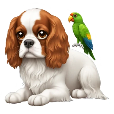 King Charles spaniel with parrot sticker