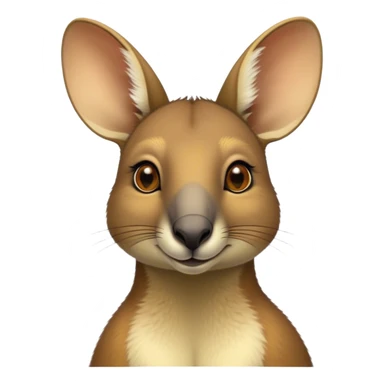 Cinematic Noble Wallaby Portrait Emoji, Poised and regal, with a compact, agile build and a soft, well-groomed fur of warm tan and light brown hues, deep-set soulful amber eyes and perky ears, Simplified yet sharp and sophisticated features, highly detailed, glowing with a soft, dignified glow, high shine, intelligent and spry, stylized with an air of bushland elegance, focused and attentive, soft glowing outline, capturing the essence of a watchful and confident marsupial, so majestic it feels as though it could hop out of the screen with effortless authority! sticker