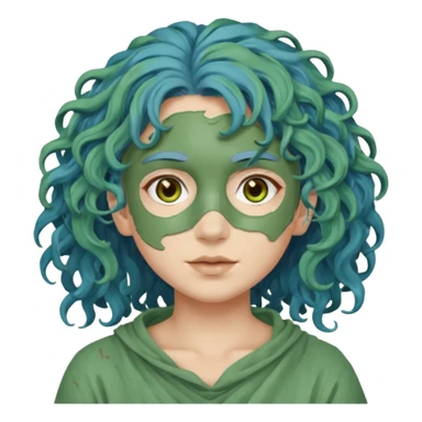 messy green clay mask curly long very blue hair sticker