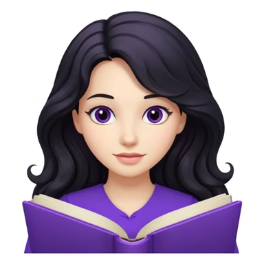 Long Hair Women with purple Book, Black wavy hair sticker