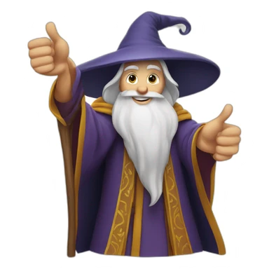 face wizard style of Merlin, with thumbs up sticker