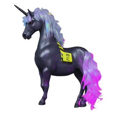 .Zombie_ Vaporwave black holographic oilslick zombie unicorn Pegasus yellow caution tape sticker