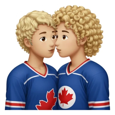Asian hickey player kissing curly hair blonde hockey player sticker