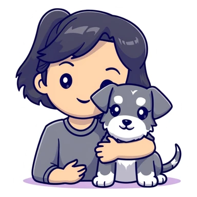 girl with long black hair holding a Schnauzer dog sticker