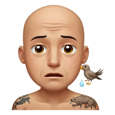 Bald man with animal tattoos crying  sticker