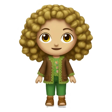 girl with blonde curly hair wearing green and brown hippie crochet outfit and brown shoes sticker