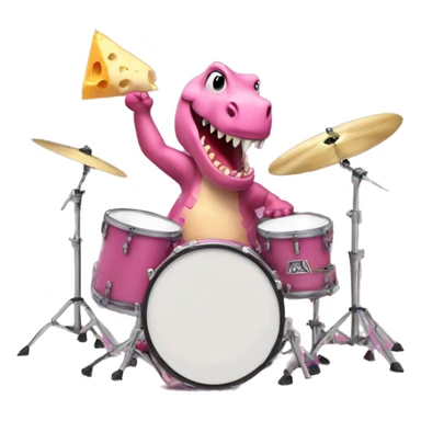 pink dinosaur eating cheese on a drum set sticker