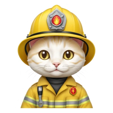 Fireman white Cat, yellow cloth sticker