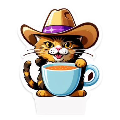 Gato gordo usando un sombrero tejano de copa alta blanco  sticker