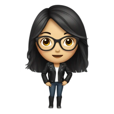 Asian girl in glasses and leather jacket whith dark long hair sticker