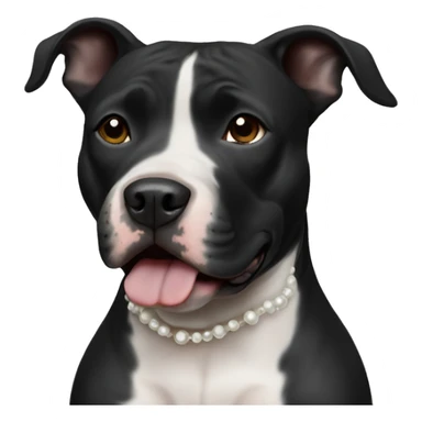 black pitbull female that has a black nose and face with white chest wearing pearls facing forward sticker
