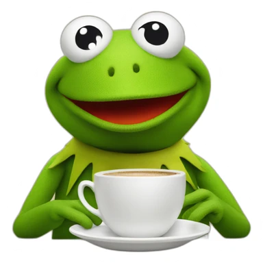 kermit the frog with a cup of coffee sticker