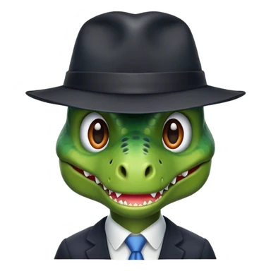dinosaur face with a dark office hat sticker