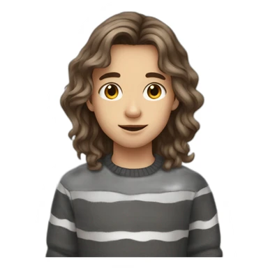 teenager boy brown long wavy hair and dark gray striped sweater sticker
