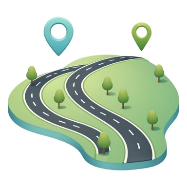 Simple flat map icon, curved road with location pin, rounded lines, minimal style, pastel colors, no background, app icon style
 sticker
