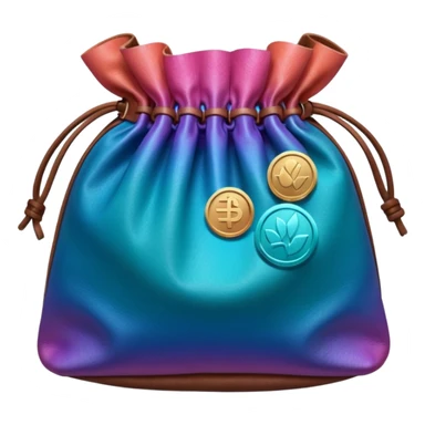 coins  inside a brown leather bag Coins color -in gradient of turquoise, blue, pink, purple, and coral sticker