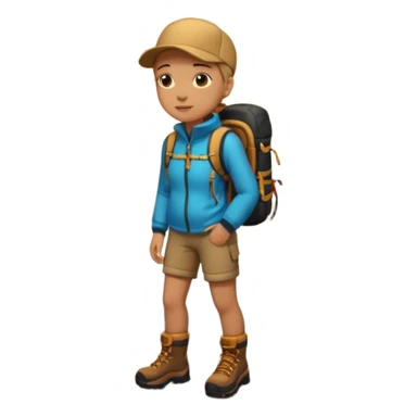 A 3D cartoon hiker silhouette standing on a rocky path at sunset, warm golden light, Memoji-style rendering. inside photo frame sticker