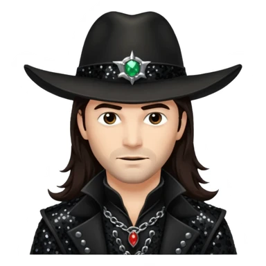 Gabriel Van Helsing from Van Helsing with long dark brown hair, black sequin outfit sticker